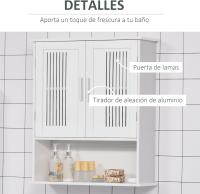 Armario de Pared para Baño Multiusos Mueble de Baño Suspendido Armario Colgante de Almacenamiento con 2 Puertas de Listones Estante Ajustable y Compartimento 60x20x70 cm Blanco - details 2