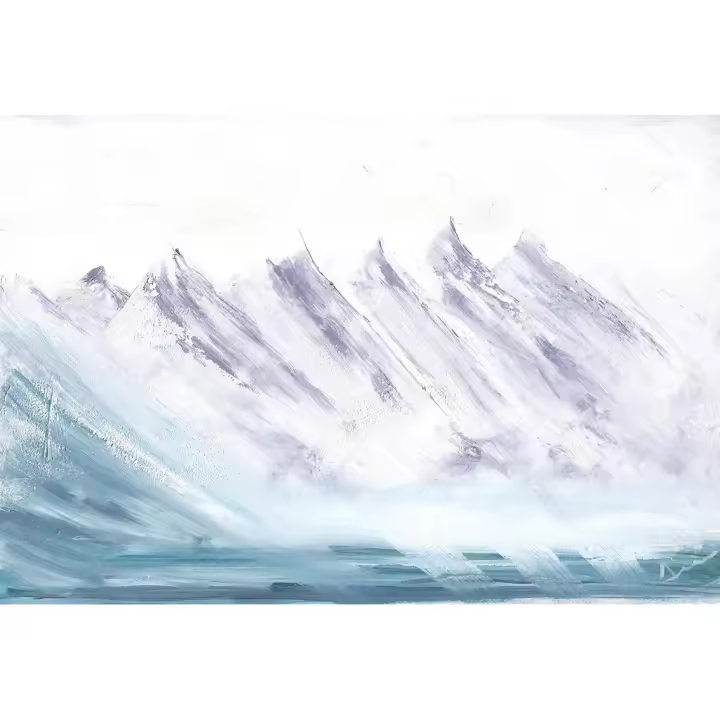 Cuadro decorativo abstracto horizontal "Cumbre Silente" grande 120x80 130x90 140x95 150x100 paisaje Oleo Lienzo Alta Calidad Arte Contemporáneo nieve blanco azul gris turquesa Montaña Salon despacho  hall pasillo cordillera Ref ANA DURAN A 501 - 1