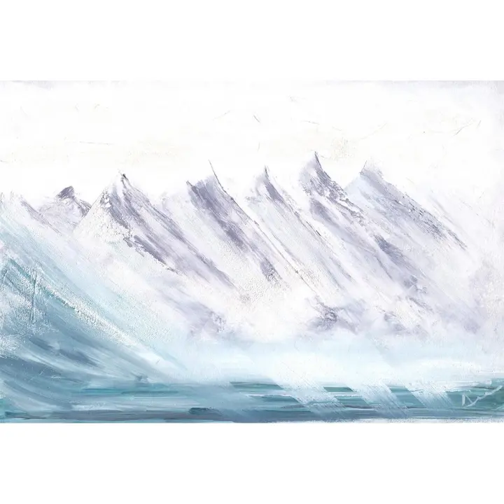 Cuadro "Cumbre Silente" Impresión Oleo Lienzo Alta Calidad Arte Contemporáneo Abstracto escandinavo minimalismo nórdico Paz inmensa nieve blanco azul gris turquesa Montaña Salon despacho  hall pasillo sobrio original cordillera paisaje Ref ANA DURAN A 501 - 1