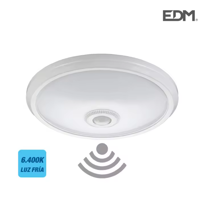 Aplique de superficie led con sensor ip20 16w 6400k luz fria ø29x6cm edm - 1