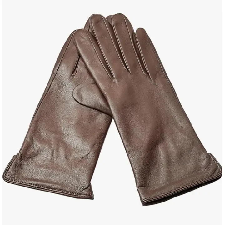 Guantes Mujer Yiseven Elegante Botón Pantalla Táctil Cuero de Oveja Largo Térmico Muñeca Marrón 7.0''/M - 1