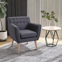 HOMCOM Sillón de Salón Moderno Butaca para Dormitorio con Reposabrazos y Patas de Madera Sofá Individual Carga 125 kg para Oficina Sala de Estar Gris Oscuro - details 1