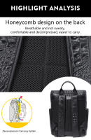Mochila De Cuero Auténtico Crocodilo Para Laptop De 15.6 Pulgadas Hombres Viaje Impermeable Grande Para Adolescentes Escuela Bolsa De Viaje Preppy Style - details 3