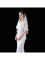 Velo De Novia Blanca Ivoire Corto En Lote Con Aplicaciones De Encaje Dos Capas Para Mujer Velo De Boda De Encaje Estilo De Borde De Encaje - details 3