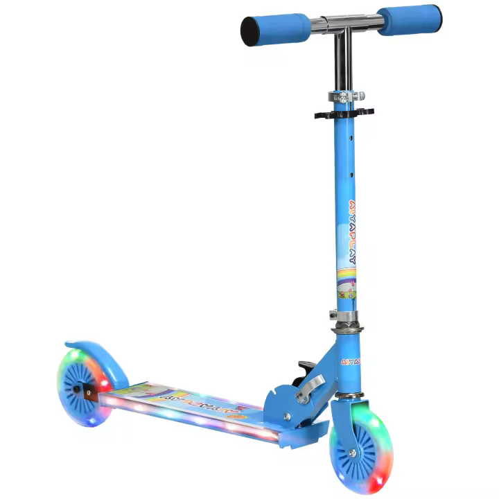 HOMCOM Patinete para Niños Plegable Patinete Infantil con Luces Música 4 Altura Ajustable Ruedas Brillantes Pedal LED para 3-7 Años Carga 50 kg 67x32x65-78 cm - 1