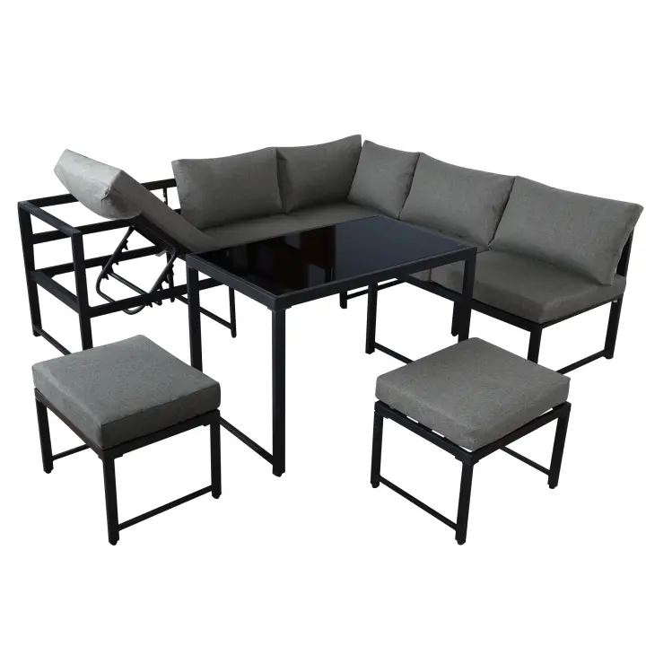 Juego de chaise longue para Jardín, Juego de sillas de Aluminio para Terraza de Jardín con función reclinable, respaldo ajustable en 4 Direcciones, incl. Asiento Blando y Juego, Gris - 1