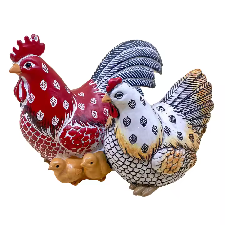CAPRILO REGALOS & DECORACIÓN Figura Decorativa de Resina Rústica "Gallo, Gallina y Pollitos". Adornos y Esculturas. Animales. Regalos Originales. Decoración Hogar. 15 x 12 x 12 cm. - 1