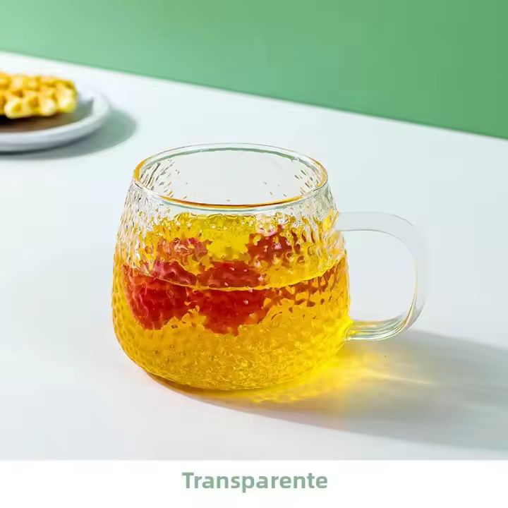 Taza De Café Con Patrón De Martillo 400ml Vidrio Resistente Al Calor Con Asa Para Bebidas Como Jugo Y Té Uso Doméstico Y Fiesta - 1