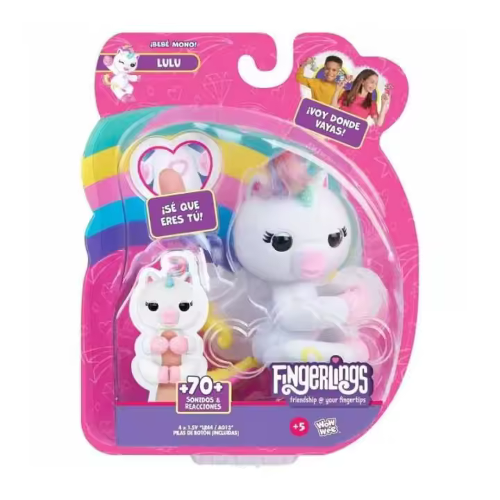 Bizak FINGERLINGS UNICORNIO LULU - Pelo en la Cabeza - Peinable - Personalidad y Voz - Cola Articulada - 1