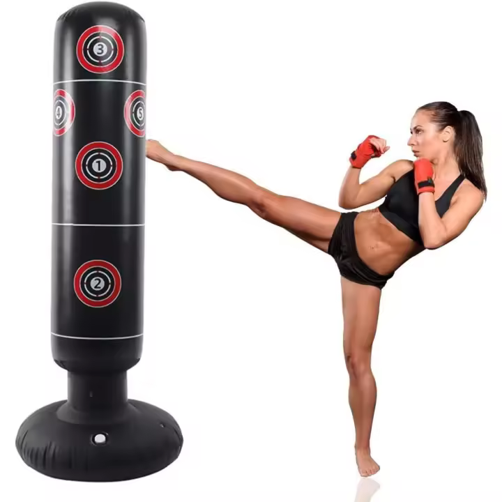 Saco de boxeo para niños, saco de boxeo pesado inflable de 160 cm, soporte de objetivo independiente, color negro, para aliviar la presión y el culturismo - 1