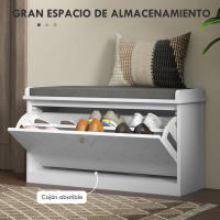 HOMCOM Banco Zapatero Moderno Mueble Zapatero con Banco de Madera con Estantes Ajustables y Cojín Acolchado para 8 Pares de Zapatos para Entrada Pasillo 80x26x44,5 cm Blanco - details 0