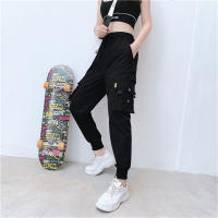 Pantalones De Cargo Negros Para Mujer Casual High Waist Loose Hip Hop Pantalones Coreanos Punk Capri Streetwear Femme - details 0