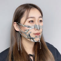 Máscara De Fantasía Irregular CyberPunk Para Mujeres Y Hombres Accesorio Gótico Punk Mecánico Alienígena Con Pendiente Para Fiestas Y Compras En Línea - details 0
