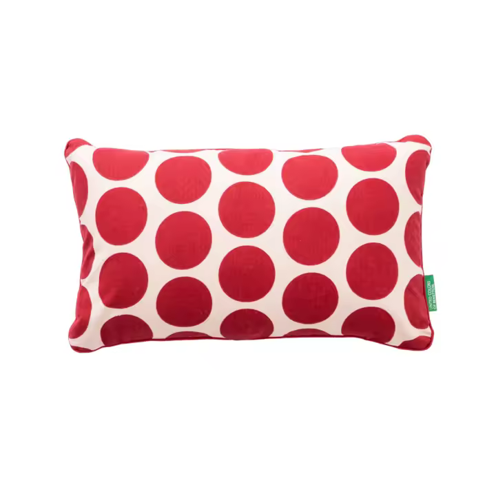 COJIN RELLENO 30X50CM 300GSM POLIESTER 100% ALGODON CANVAS TOPOS ROJOS BENETTON - 1
