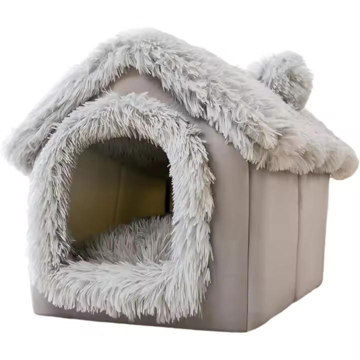 Cálida y Bienvenida Cama Eva para Gatos Para interiores con cojín extraíble, iglú de Plush lavable 3 en 1 Para Perros, Perrera plegable antideslizante para mascotas, S - 1