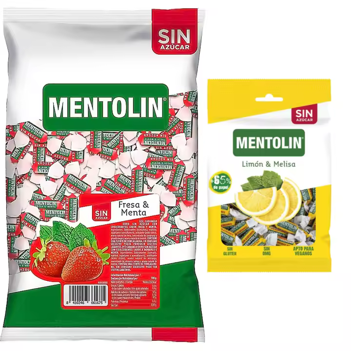 Mentolín caramelos duros fresa menta s/a bolsa 1kg y de regalo limon melisa s/a bolsa 100g - 1