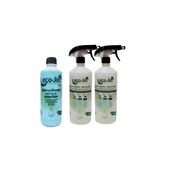 ECO-JIN SPA ORIGINAL 1L y  2 DIFUSORES. Aroma de Laboncler. Quita y disuelve todo tipo de manchas. Gran Poder de Desengrasante Biodegradable Para suelos, espejos, cristales, aseo, cocina, muebles, lavadora y todo tipo de superficies de todos los rincones. - 1