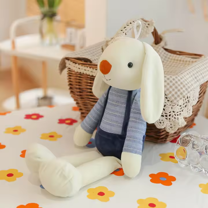 Muñeco De Peluche Conejo Con Orejas Largas Y Correa Juguetes De Peluche Para Niños Regalo De Cumpleaños Muñeco De Ropa - 1