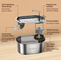 ROJECO Fuente De Agua Para Gatos Y Perros De Acero Inoxidable 3.2L Dispensador Automático Para Mascotas Accesorios Silencioso Y Con Filtro - details 13