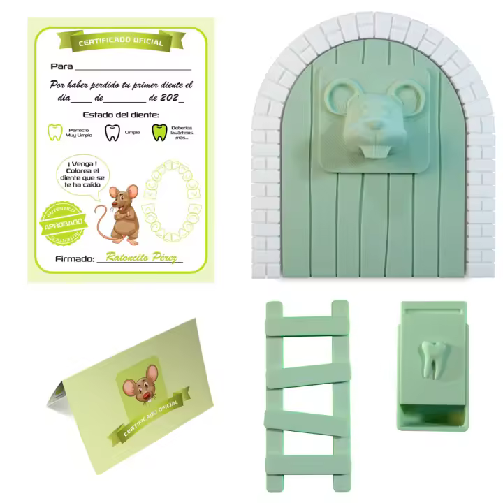 MFS Myfuturshop® Ratoncito Pérez Puerta mágica, Caja para el Diente, Escalera, 4 certificados de Diente Limpio. Regalo Original para niño y niña. (GAMA PASTEL) - 1