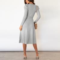 Vestido Casual Diario Para Mujer Con Mangas Burbuja Cintura Alta Ajustada Y Volante Medio Largo De Tejido Knit Moda Avanzada Y Única - details 29