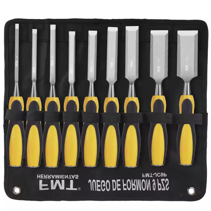 Juego De 9 Piezas De Taladro De Madera Para Carpintería Profesional Herramientas DIY Juego De Cincel De Grabado De Madera Con Mango Redondo Material De Hoja De Acero Cromo-vanadio - 1