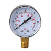 Gauge De Presión Baja Para Combustible Aire Hidráulico 50mm 0/15 PSI 0/1 Bar 1/4 BSPT Medidor Analógico De Rango Máximo 49 PSI - details 0
