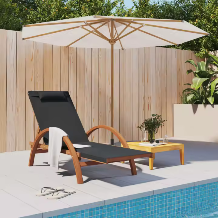 vidaXL Tumbona con cojín textilene gris y madera maciza de álamo - 1
