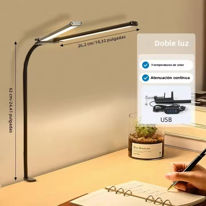 Lámpara De Escritorio LED Ajustable Doble Cabeza Para Monitor De Computadora Luz De Lectura Para Oficina Y Estudio Con Iluminación Plegable Moderna - 1