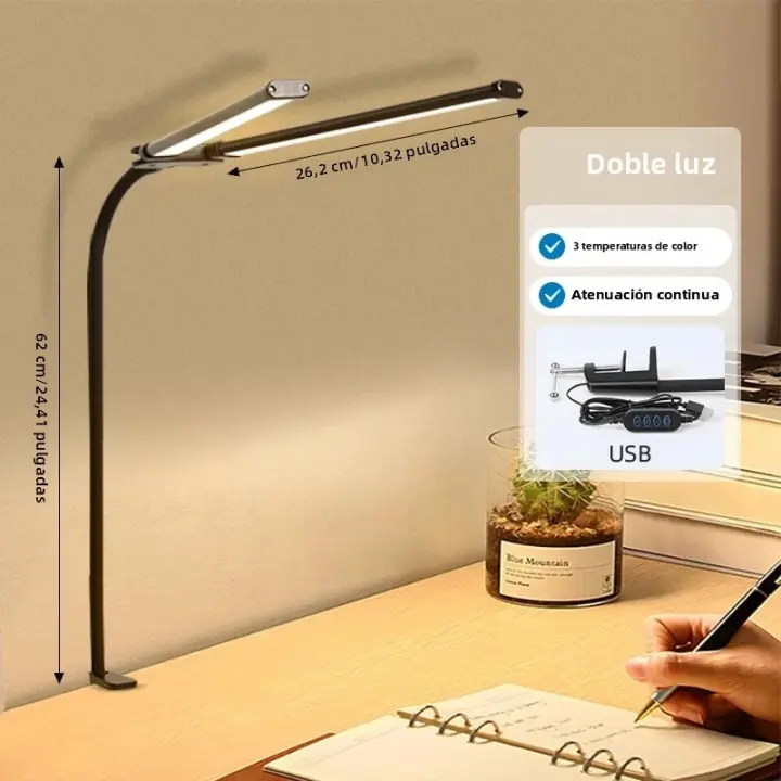 Lámpara De Escritorio LED Ajustable Doble Cabeza Para Monitor De Computadora Luz De Lectura Para Oficina Y Estudio Con Iluminación Plegable Moderna - 1