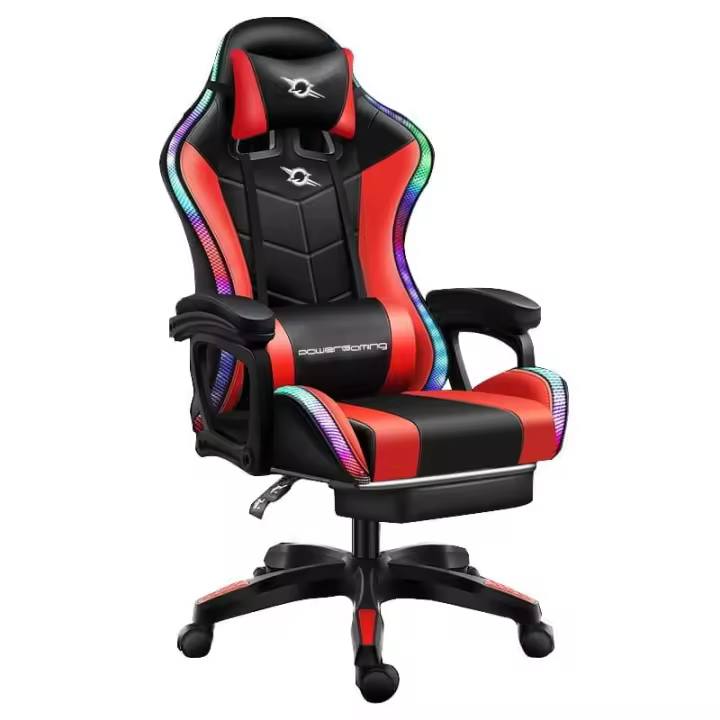 Silla Gaming PowerGaming LED RGB Rojo/Negro con Reposapiés - 1