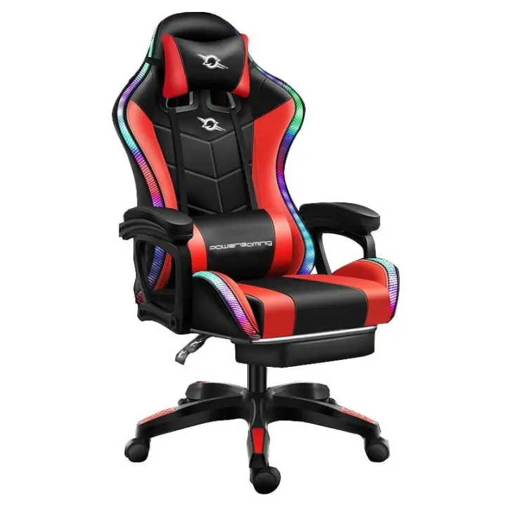 Silla Gaming PowerGaming LED RGB Rojo/Negro con Reposapiés - 1