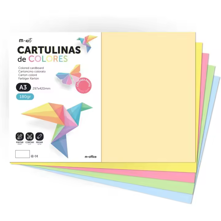 m-office Cartulina A3 180gr Colores Pastel para Manualidades - 1