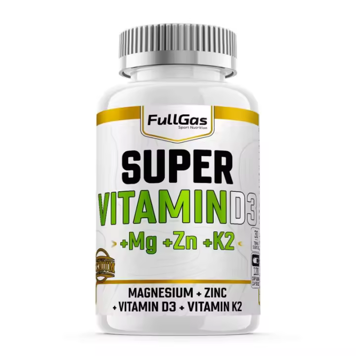 FULLGAS - Super Vitamina D3  Magnesio, Zinc, D3 y K2  120 cápsulas- ---10% comprando 2 unidades---Combinación sinérgica de vitamina D3, magnesio bisglicinato, vitamina K2 y zinc en cápsulas vegetales. Apta para veganos, sin gluten ni lactosa. - 1