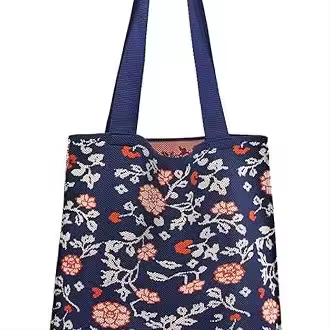 Bolso de ganchillo, Bolso Tote bonito, bolsos de crochet para Mujer, Bolso Tote Pequeño estético, Bolso Tote tejido con Gato y Flor, flor azul - 1