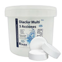 DIASA INDUSTRIAL Diaclor Multi 5 Acciones para Tratamiento Completo de Piscinas. 5Kg. Cloro multiacción en tabletas de 200gr. Desinfectante, algicida, bactericida, floculante y estabilizante en una solo producto. - details 1