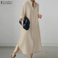 Vestido Elegante Casual Para Mujer ZANZEA 2024 Moda Tirantes A-Line Manga Larga Solida OL Trabajo Sundress Cuello En V Tendencia De Moda - details 2