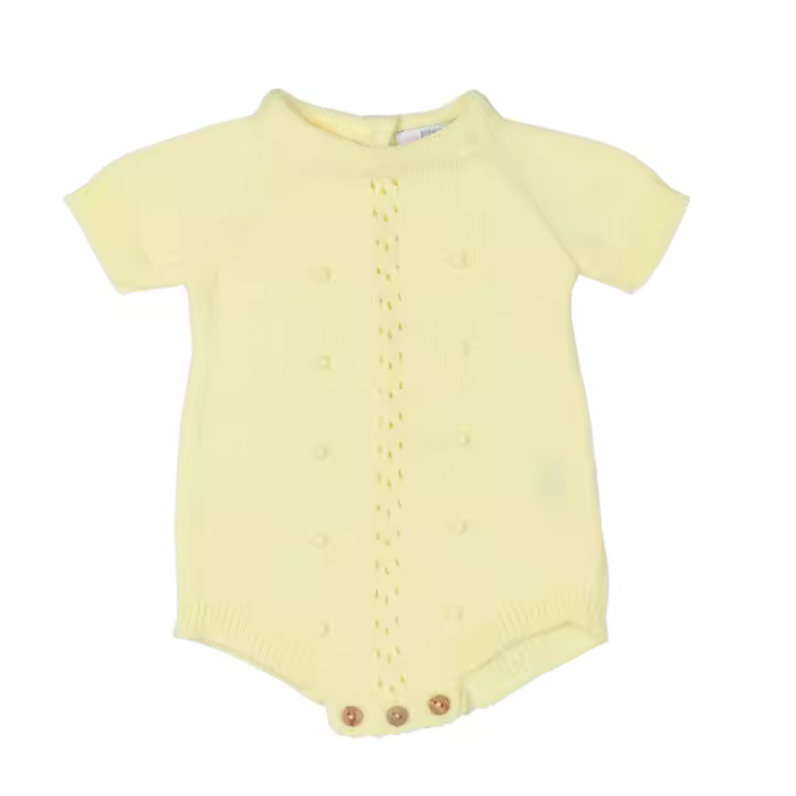 Pelele bebe de hilo mangas cortas amarillo suave popys - 1