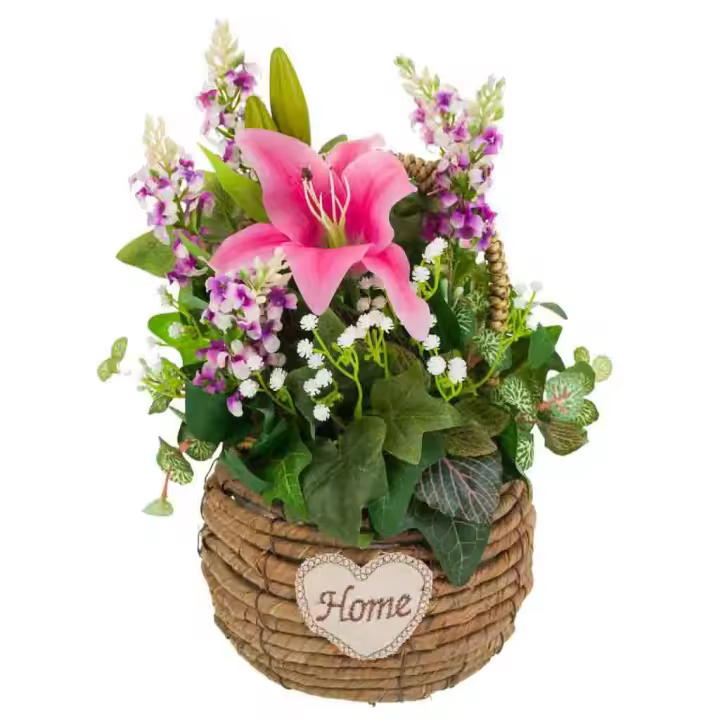WANDERLUST DECO Cesta de Cuerda Decorativa con Ramo de Flores Artificiales 31x25x36h Cm - 1