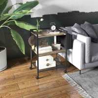 HOMCOM Carrito Auxiliar con Ruedas Carrito de Almacenamiento de 3 Niveles con Bolsa de Tela 2 Ganchos y Marco de Acero para Salón Cocina Comedor 66x40x80,5 cm Gris - details 1