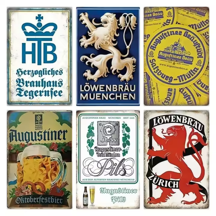 Cartel De Cerveza Alemana Vintage En Metal Para Decoración De Pub Club Bar Man Cave Y Cocina Estilo Americano Rectangular - 1