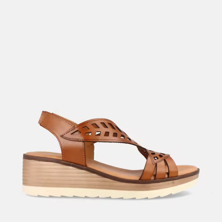 MARILA SHOES SANDALIA PARA MUJER DE PIEL CON CUÑA MEDIA NUUK AVELLANA - 1