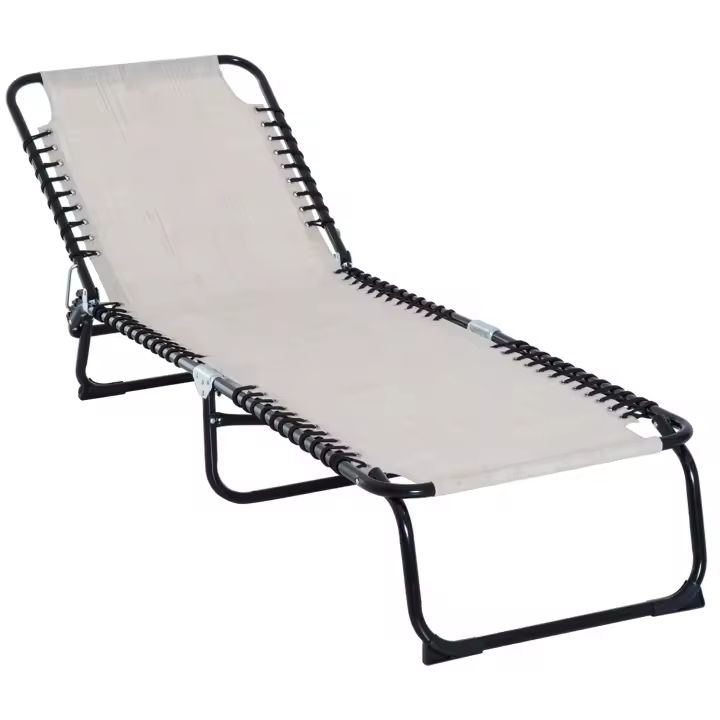 Outsunny Tumbona Plegable y Ajustable de 4 Posiciones Silla Reclinable de Jardín con Sistema de Cordones para Exterior Marco Acero 197x58x26 cm - 1