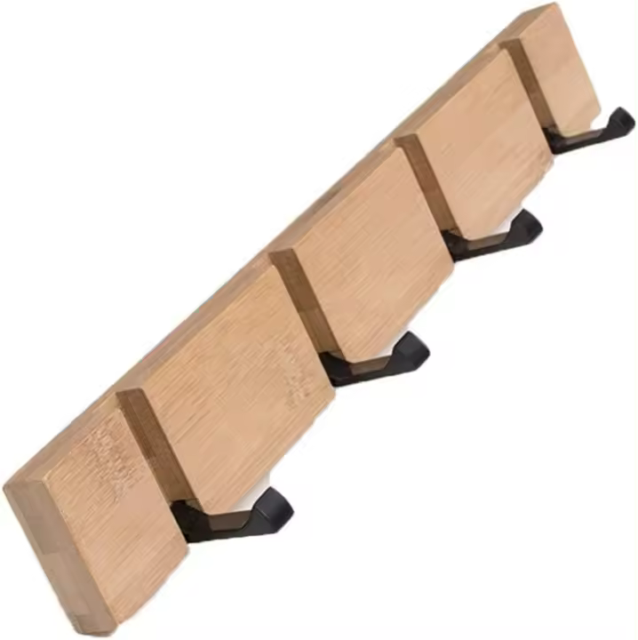 Perchero de madera para colgar en la pared con gancho plegable para colgar bufandas, bolsos, paraguas, toallas y ropa (madera, 4 ganchos) - 1