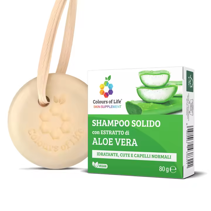 Champaña sólido Aloe Vera Colors of Life 80 g para Cabellos normal, ecológico, sin plástico, Champaña sólido - 1