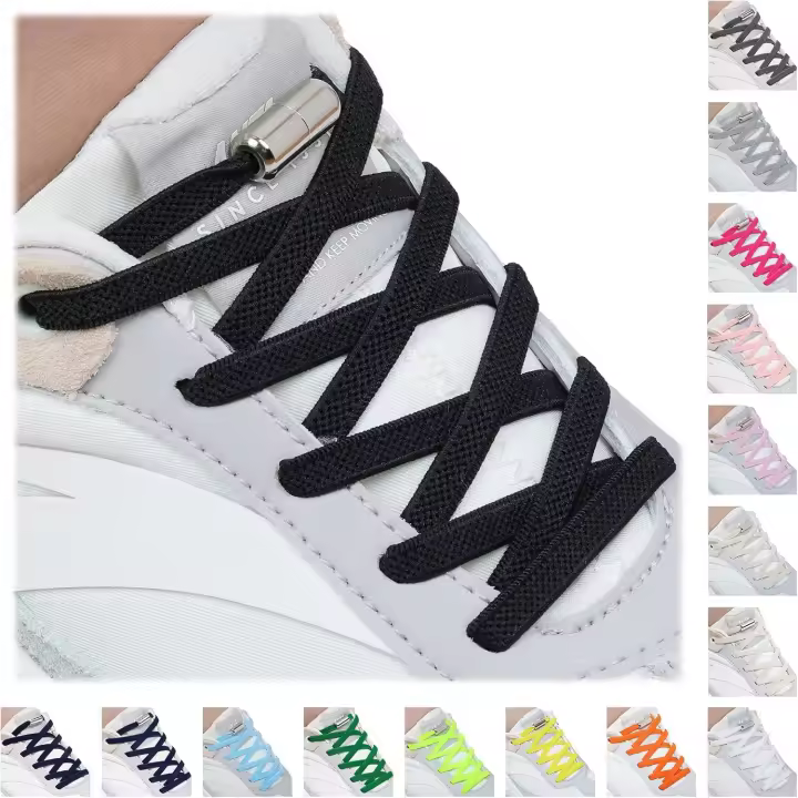 2 Pares Cordones de Zapatos Sin Nudo, Cordones Elásticos con Cierre Metálico, Cordones de Zapatillas Para Niños Adultos (120cm) - 1