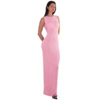 Vestido Maxi De Punto Para Mujer Verano Playa Sin Mangas Rosa Translúcido Ajustado Silueta A-Line Cuello Redondo Estilo High Street - details 4