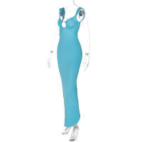 Vestido Maxi Elegante Hugcitar Sin Mangas Con Tirantes Y Abertura En La Espalda Para Mujer Estilo Casual De Verano Con Loop Metálico Y Draped - details 2