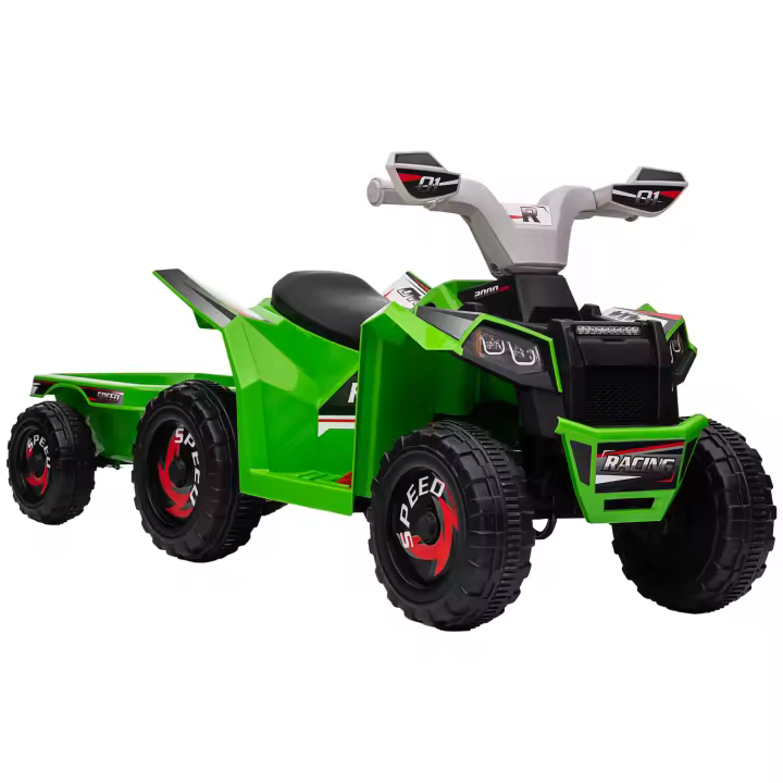 HOMCOM Quad Eléctrico para Niños con Remolque a Batería 6V Coche Eléctrico Cuatrimoto para Niños de 18-36 Meses con Velocidad 2,5 km/h Carga 25 kg 106x41,5x48,5 cm - 1