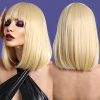 Pelucas Sintéticas NAMM Ash Ombre Bob Rubia Para Mujer Peluca Corta Recta Con Trenzas Fluffy Bangs Resistente Al Calor Uso Diario Fiesta - details 9
